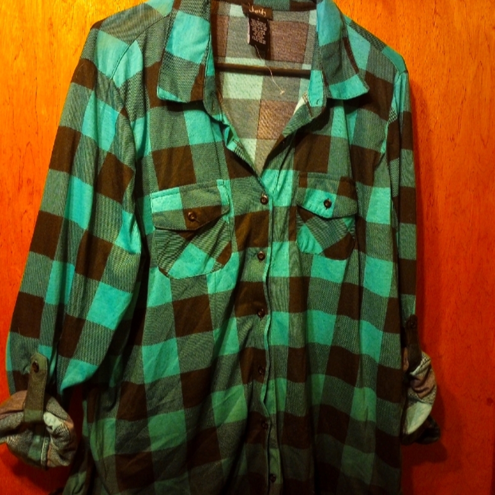 Green and Black Plaid Button-Up Shirt